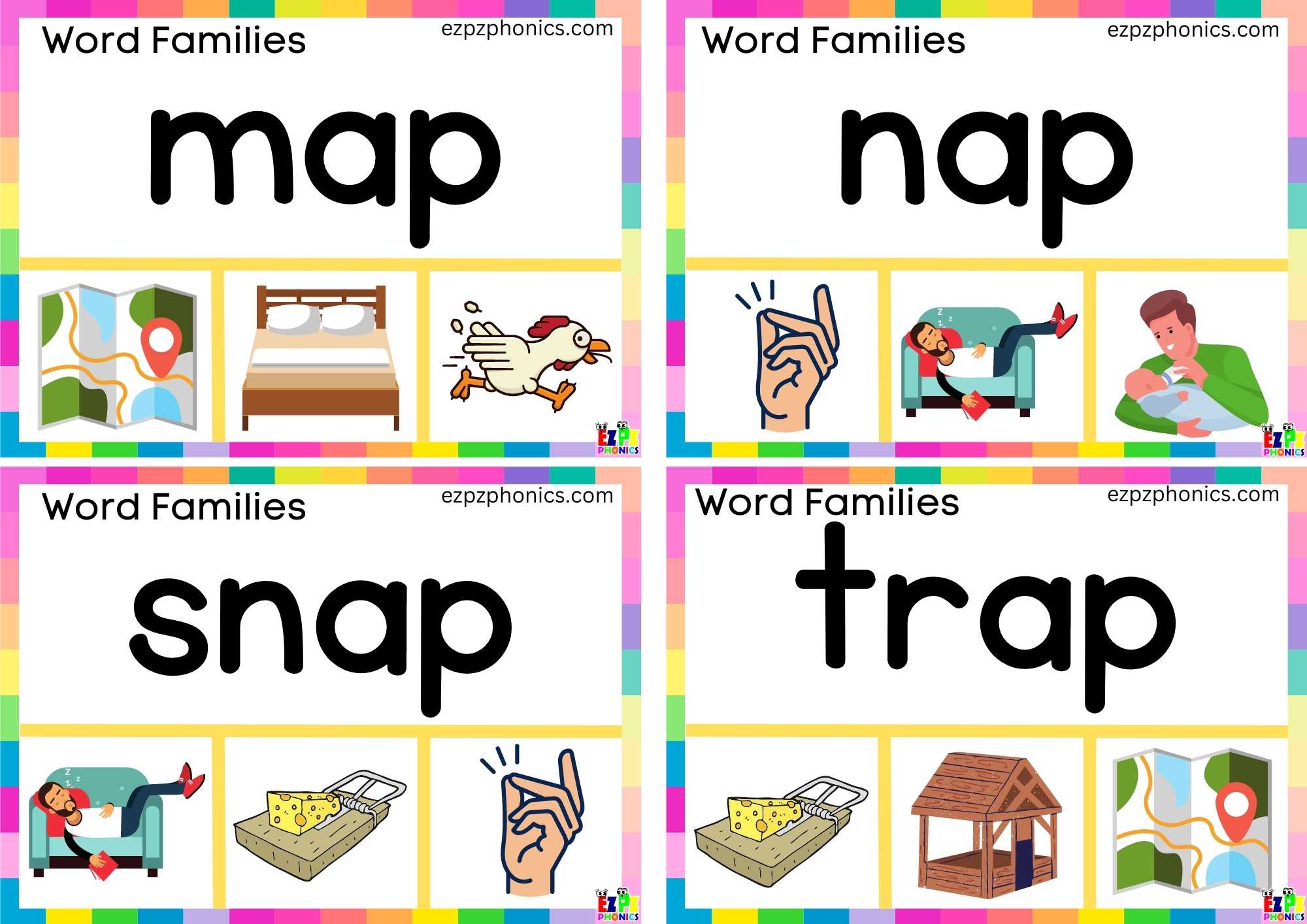 Read the word and clip the correct image Word Family ap Clip Cards